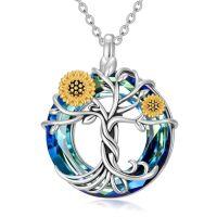 wholesale TOUPOP Sunflower Necklace 925 Sterling Silver Tree Of Life Sunflower Pendant Necklace With Crystal Birthday Christmas Jewelry Gifts For Women -color_name:1-Blue Crystal