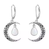 TOUPOP Sterling Silver Celtic Moon Earrings Vintage Crescent Witch Jewelry Gifts For Women-color_name:Opal