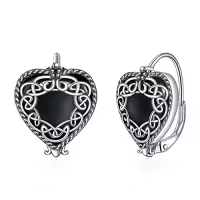 TOUPOP Sterling Silver Black Agate Butterfly Celtic Rose Leverback Dangle Earrings-style_name:03-Black-Celtic