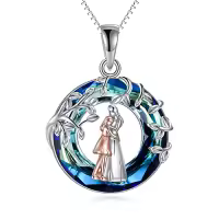 TOUPOP Sterling Silver & Stone Mom Daughter Necklace, I Love You Mom Jewelry Gift-style_name:A-Hug Necklace - Blue crystal