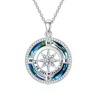 TOUPOP Sterling Silver Crystal Birthstone Compass I'd Be Lost Without You Pendant Necklace-color_name:A-Blue Circle Crystal-04-Apr-White Zircon