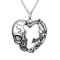 TOUPOP 925 Sterling Silver Heart Skeleton Pendant Necklace-style_name:Bat
