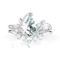 TOUPOP Sterling Silver Moissanite Moss Agate Wedding Ring Set For Women-style_name:A Moss Agate Moissanite Ring