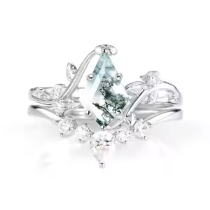 A Moss Agate Moissanite Ring