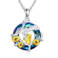 TOUPOP Sterling Silver Crystal Giraffe Necklace Charm Pendant-style_name:Blue Circle Crystal-Sunflower