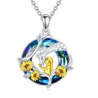 wholesale TOUPOP Giraffe Necklace For Women 925 Sterling Silver Crystal Giraffe Charm Pendant Jewelry Birthday Christmas Gifts -style_name:Blue Circle Crystal-Sunflower