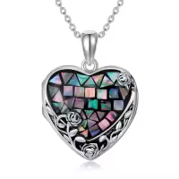 TOUPOP 925 Sterling Silver Abalone Shell Heart Locket Urn Necklace-style_name:Locket Necklace