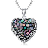 wholesale TOUPOP Heart Locket Necklace/urn Necklace For Ashes 925 Sterling Silver Rose Flower Abalone Shell Jewelry Gifts For Women -style_name:Locket Necklace