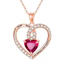 TOUPOP Sterling Silver Birthstone Forever Love Heart Pendant Necklace-color_name:Rose Gold-07-Jul