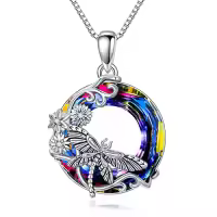 TOUPOP Sterling Silver Crystal Dragonfly Butterfly Necklace Gift for Women-style_name:C - Colorful Crystal Dragonfly
