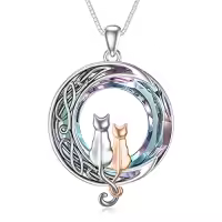TOUPOP Sterling Silver Blue Crystal Cats On The Moon Pendant Necklace-color_name:2 Cats(Silver and Rose Gold)-Purple Crystal-02-A
