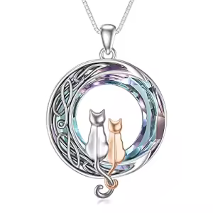 2 Cats(Silver and Rose Gold)-Purple Crystal-02-A