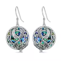 TOUPOP Sterling Silver Abalone/Black Agate Phoenix Dangle Earrings-style_name:B-Abalone