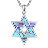 TOUPOP Sterling Silver & Cubic Zirconia Star Of David Necklace With Cross-style_name:A Star of David Abalone shell