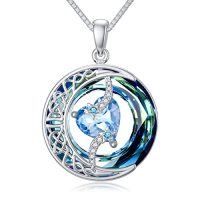 wholesale TOUPOP Birthstone Necklace 925 Sterling Silver Moon And Star Pendant With Blue Crystal Celtic Moon Jewelry Birthday Christmas Gifts For Women Mom Wife Her Daughter -color_name:A-03-March-Aquamarine