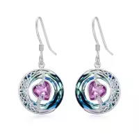 TOUPOP Sterling Silver Blue Crystal Moon Star Dangle Earrings-color_name:10-October-Pink Tourmaline