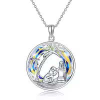 TOUPOP Sterling Silver Crystal Dog Pendant Necklace For Women-color_name:Dog Necklaces with Aurore Boreale Crystal