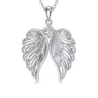 TOUPOP 925 Sterling Silver Cross Pendant Necklace for Women Men-style_name:Angel Wings Necklace