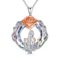TOUPOP Sterling Silver Crystal Mother Daughter Son Necklace Birthday Gifts-style_name:Rose Flower-Mother 3 Children-Purple