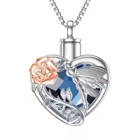 TOUPOP Sterling Silver Crystal Hummingbird Urn Necklace For Ashes-style_name:C-Dragonfly Urn Necklace