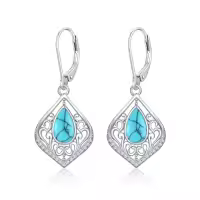 TOUPOP Sterling Silver Filigree Teardrop Drop Dangle Earrings-color_name:Turquoise