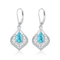 wholesale TOUPOP Filigree Leverback Earrings Sterling Silver Teardrop Drop Dangle Earrings Jewelry Anniversary Birthstone Christmas Gifts For Women Her -color_name:Turquoise