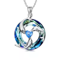 TOUPOP Sterling Silver Crystal Ocean Necklace Beach Jewelry Gift-style_name:3 Dolphin