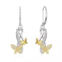 TOUPOP Sterling Silver Stone Dragonfly Hummingbird Ladybug Butterfly Bee Drop Dangle Earrings-style_name:Butterfly
