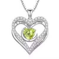 TOUPOP 925 Sterling Silver 12 Birthstone Double Heart Necklace-color_name:8-Aug-Peridot