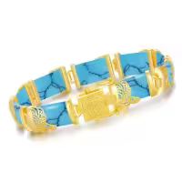TOUPOP 18K Gold Plated Sterling Silver Jade Bangle Bracelet-size_name:7.5,style_name:A8-Turquoise-Gold