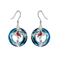 TOUPOP Sterling Silver Crystal Opal Cute Animal Dangle Earrings Gifts-color_name:Red Cardinal Earrings with Blue Circle Crystal