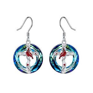 Red Cardinal Earrings with Blue Circle Crystal