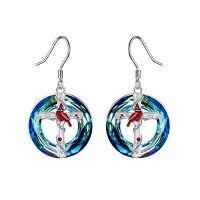 wholesale TOUPOP Cute Animal Dangle Earrings Animal Jewelry Birthday Christmas Gifts For Women Sterling Silver Crystal Opal Earrings -color_name:Red Cardinal Earrings with Blue Circle Crystal
