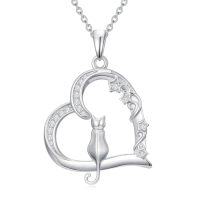 wholesale Cat Gifts For Women 925 Sterling Silver Heart Moon Cat Necklace Pendant Women Jewelry Halloween Christmas Gifts -style_name:5-Cat Necklace