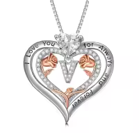 TOUPOP Sterling Silver & Rose A-Z Initial Pendant Necklace-style_name:Letter V