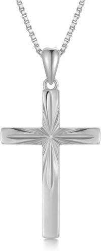 wholesale 14K Gold Italian Diamond Cut Cross Necklace 18 Chain-White Gold