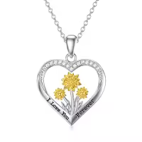 TOUPOP Sterling Silver Tulips Rose Sunflower Lotus Flower Pendant Necklace-style_name:03-Sunflower