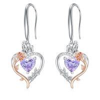 wholesale TOUPOP Rose Heart Birthstone Earrings 925 Sterling Silver Butterfly Earrings Love Jewelry Anniversary Birthday Christmas Gifts For Women Wife Her -color_name:06-June-Alexandrite
