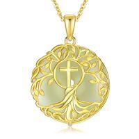 wholesale Jade Tree Of Life Necklace 14k Gold Plated Sterling Silver Celtic Family Tree Jewelry Birthday Christmas Gifts For Women Mom Wife -style_name:Cross