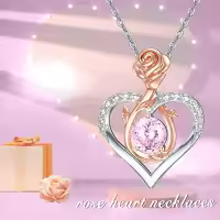 TOUPOP Sterling Silver Birthstone Forever Love Heart Rose Pendant Necklace-color_name:10-Oct-Infinity Rose