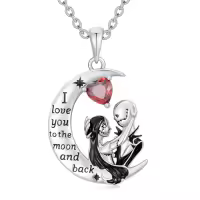 TOUPOP Sterling Silver Abalone Shell Moon Jack and Sally Skull Necklace-style_name:Moon-A