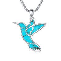 wholesale Opal Turquoise Animal Necklace 925 Sterling Silver Hummingbird Horse Bird Phoenix Wolf Butterfly Dragonfly Opal Jewelry Christmas Gifts For Women Men -style_name:Hummingbird-Turquoise