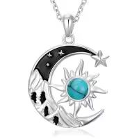 TOUPOP Sterling Silver Moonstone Labradorite Turquoise Black Onyx Necklace-style_name:Turquoise