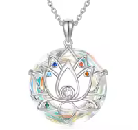 TOUPOP Sterling Silver Crystal Lotus Flower Pendant Necklace-color_name:A-White Crystal