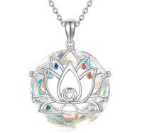 wholesale Lotus Necklace 925 Sterling Silver Flower Crystal Pendant Jewelry Birthday Gifts For Women Sister Wife Grandma Nana Anniversary -color_name:A-White Crystal