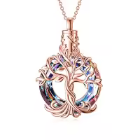 TOUPOP Sterling Silver Crystal Tree Of Life Urn Necklace For Ashes Memorial Keepsake-color_name:A-Purple Crystal-Rose Gold