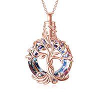wholesale TOUPOP Tree Of Life Urn Necklace For Ashes With Circle Crystal 925 Sterling Silver Cremation Jewelry W/funnel Filler Memorial Keepsake Gifts For Women -color_name:A-Purple Crystal-Rose Gold
