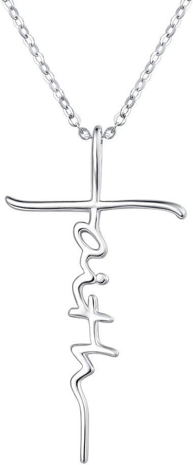 Sterling Silver Birthstone Faith Cross Pendant Necklace for Women-Silver-Silver
