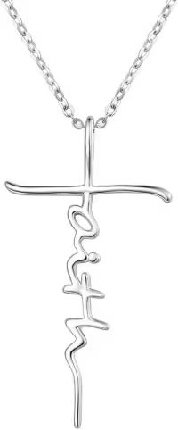 wholesale Sterling Silver Birthstone Faith Cross Pendant Necklace for Women-Silver-Silver