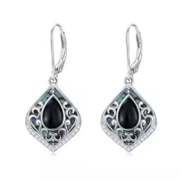 TOUPOP Sterling Silver Abalone Shell Filigree Teardrop Dangle Earrings-color_name:Black Onyx